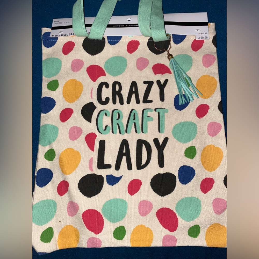 Crazy Craft Lady Canvas Tote w/detachable tassel
